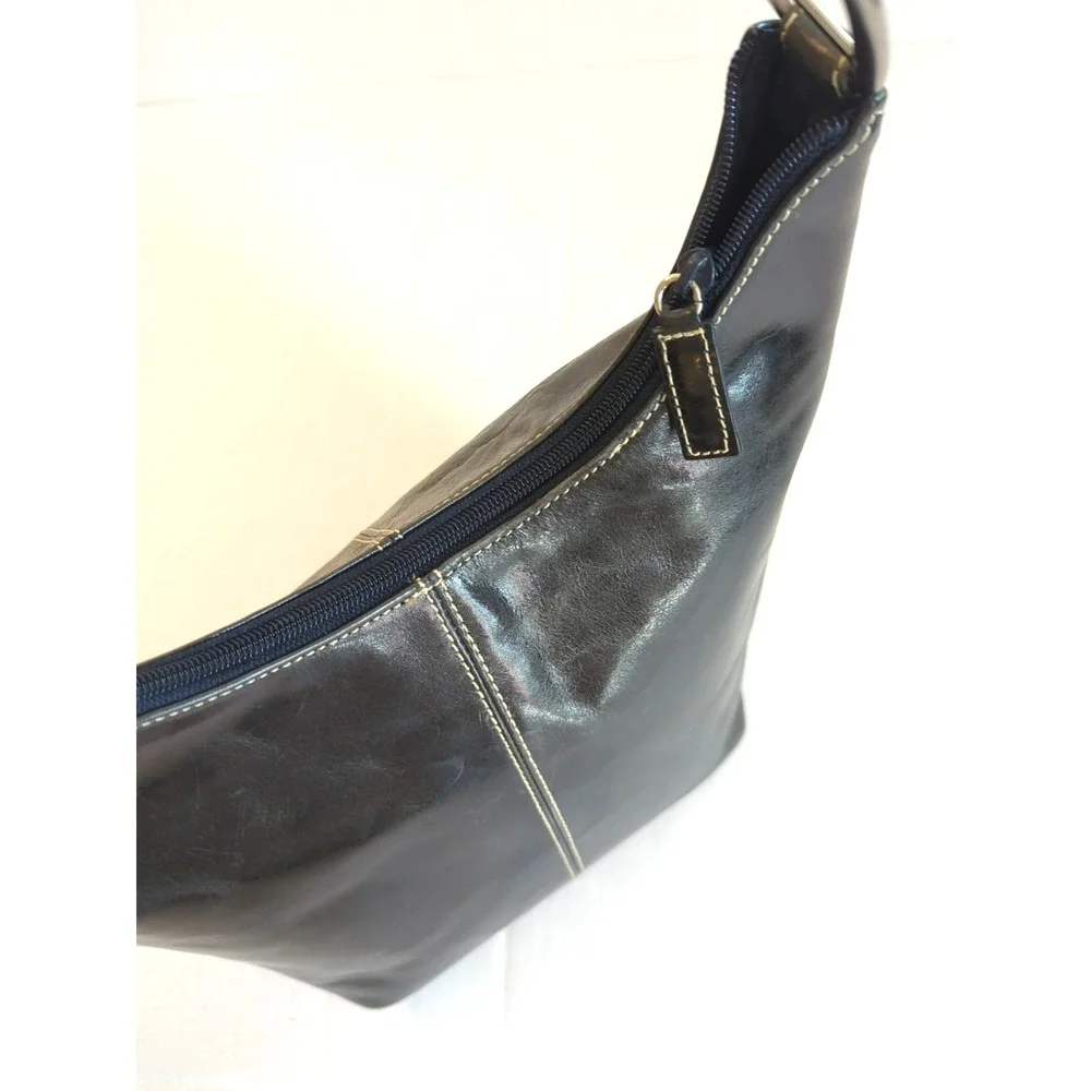 Kenneth Cole New York Black Slouch Leather Hobo Shoulder Bag Minimalist Boho